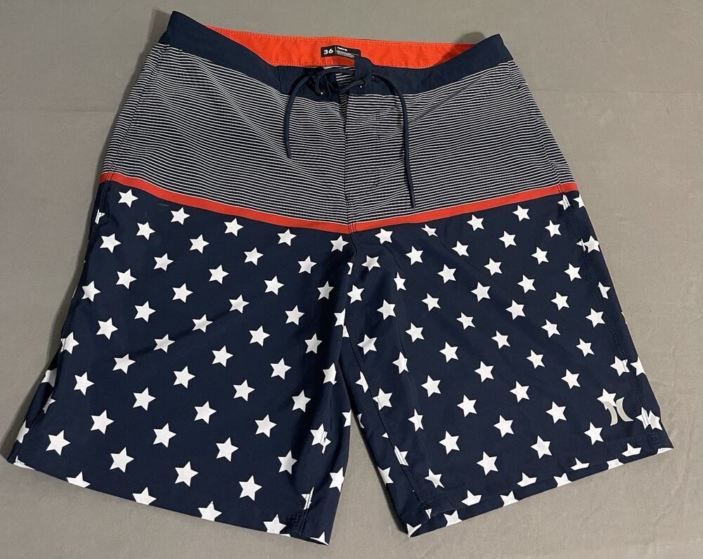 Hurley Board Shorts Mens 36 Navy Stars Stripes Swim Trunks Excellent Cond